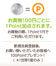 お買い物100円ごとに1Point加算されます